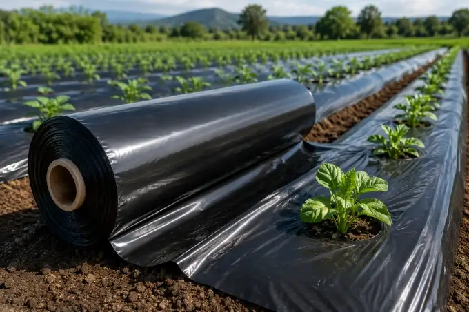 Rollo de plástico negro para aplicaciones agrícolas