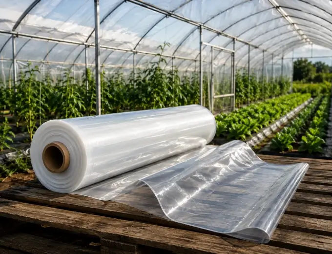 Invernadero agrícola cubierto con película plástica transparente