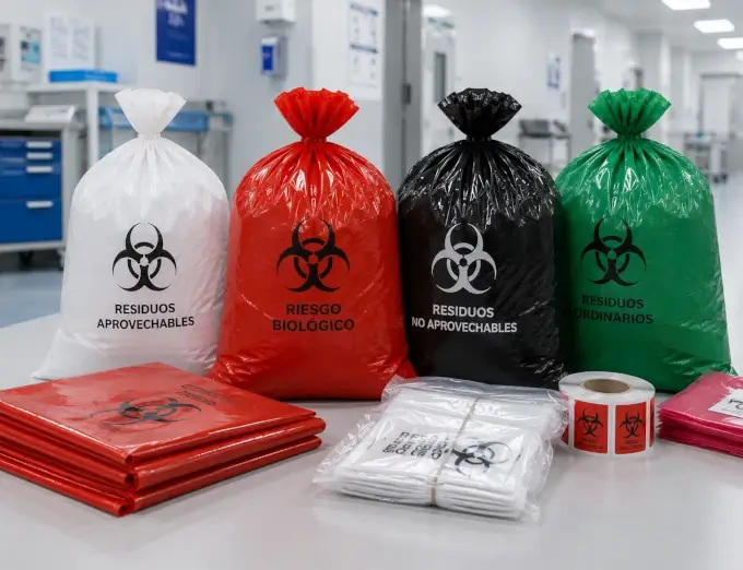 Bolsas plásticas hospitalarias para clasificación y manejo de residuos