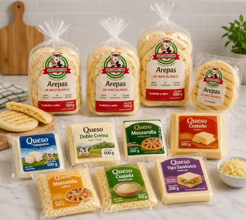 Variedad de bolsas plásticas transparentes utilizadas para empacar alimentos