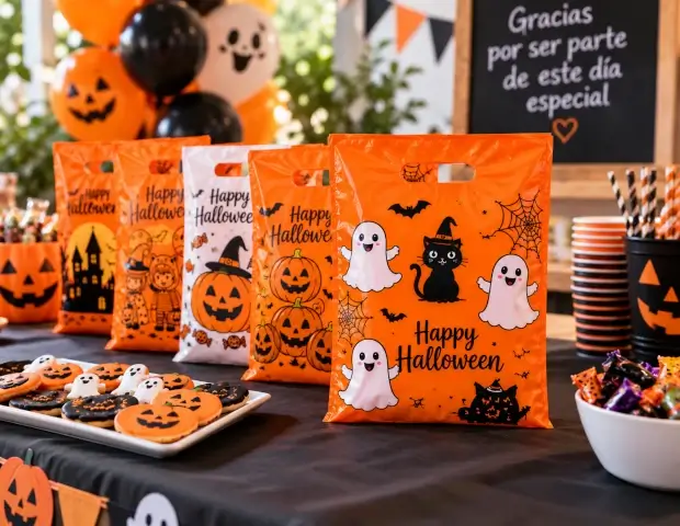 Bolsas plásticas de Halloween para entrega de obsequios en un evento