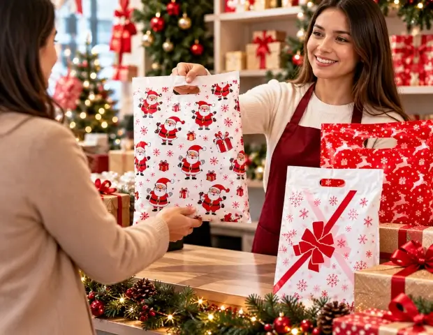 Bolsas navideñas en un comercio