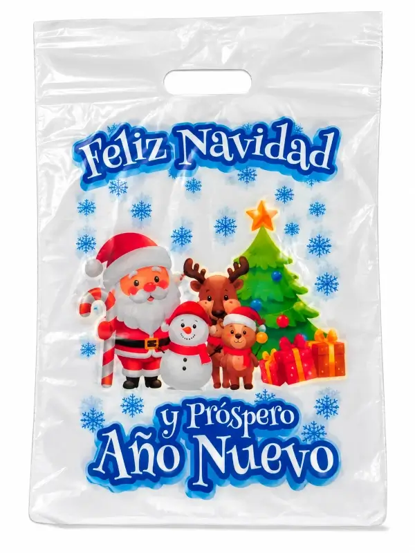 Bolsa navideña con personajes y manija troquelada