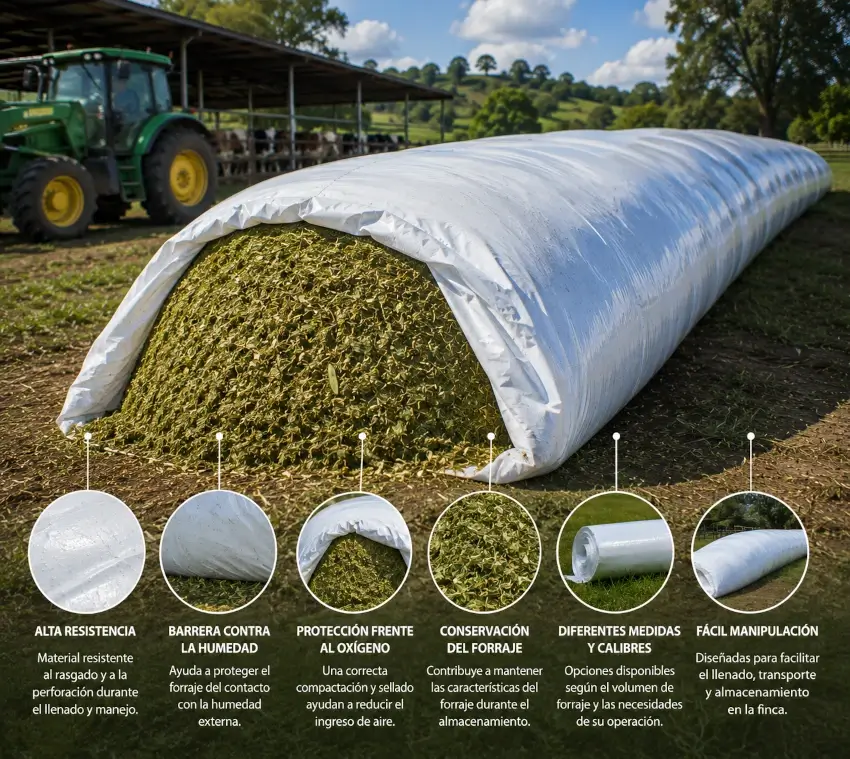 Bolsa para ensilaje resistente llena con forraje compactado